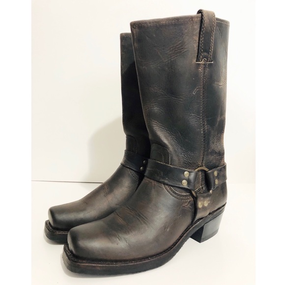 Frye Harness Boots Nubuck Oiled Leather Brown 8 - Picture 2 of 15